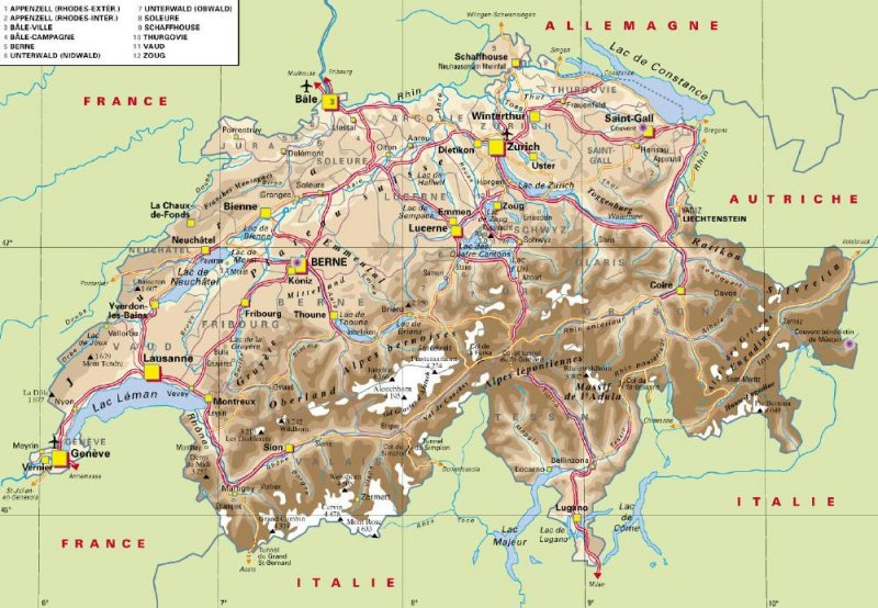 Landenvergelijk: Oostenrijk versus Zwitserland / Kaart van Zwitserland